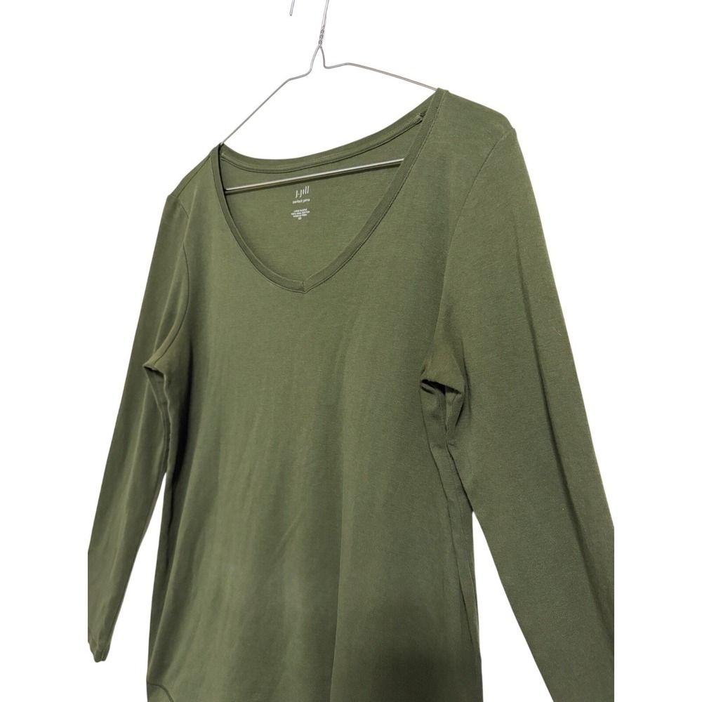 J. Jill Perfect Pima Long Sleeve V-Neck T-Shirt Olive Green XS Cotton Top - Picture 6 of 9